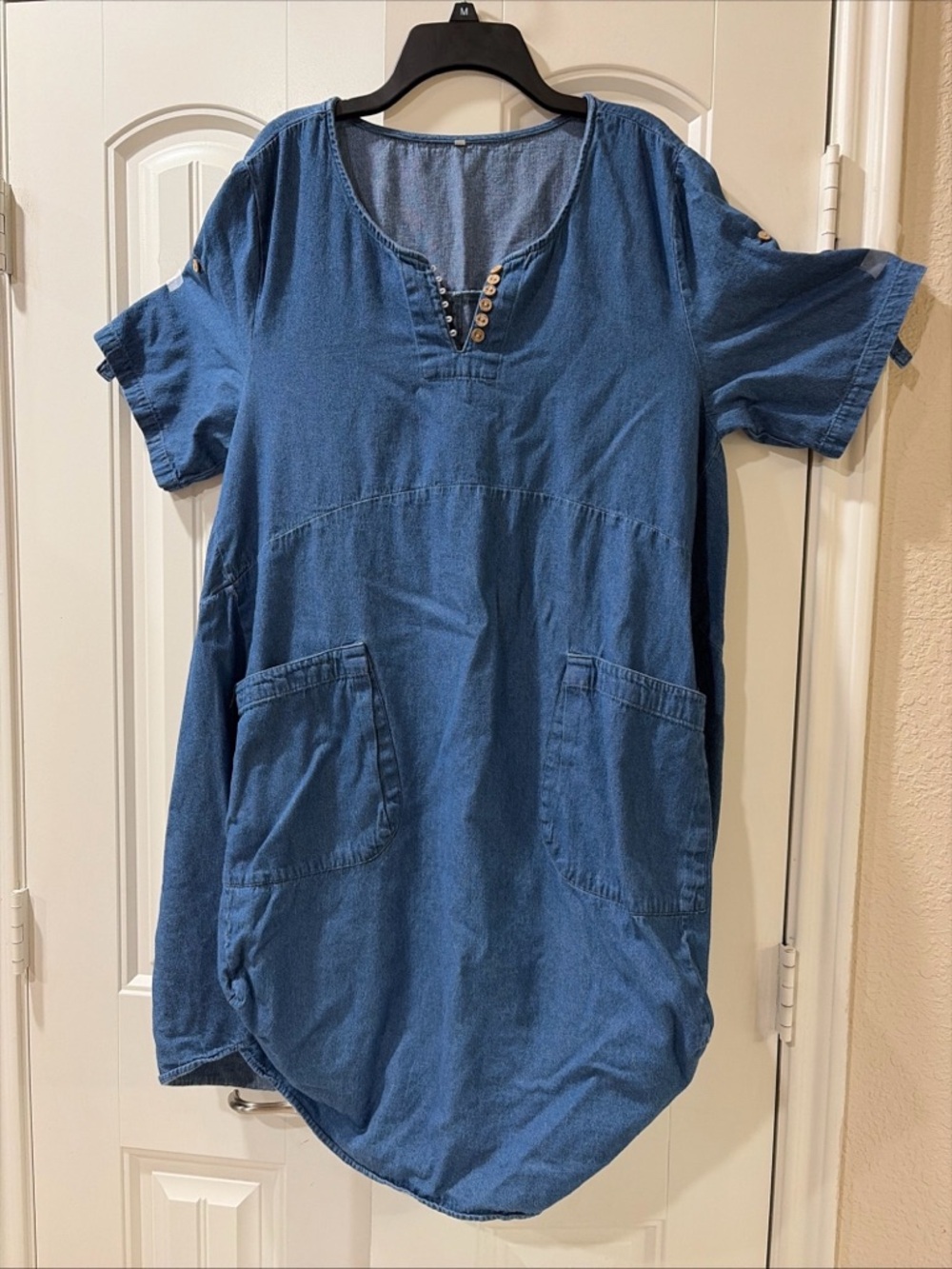 Casual Denim Blue Button-Accent Tunic Dress